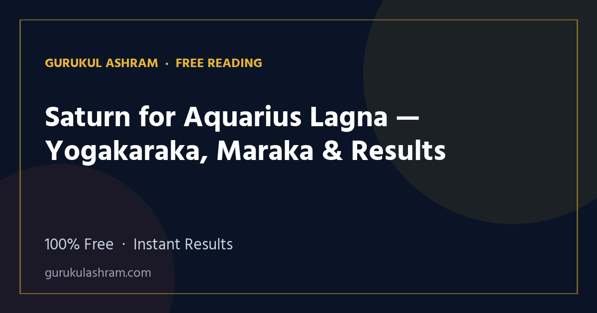 Saturn for Aquarius Lagna — Yogakaraka, Maraka & Results — Gurukul Ashram